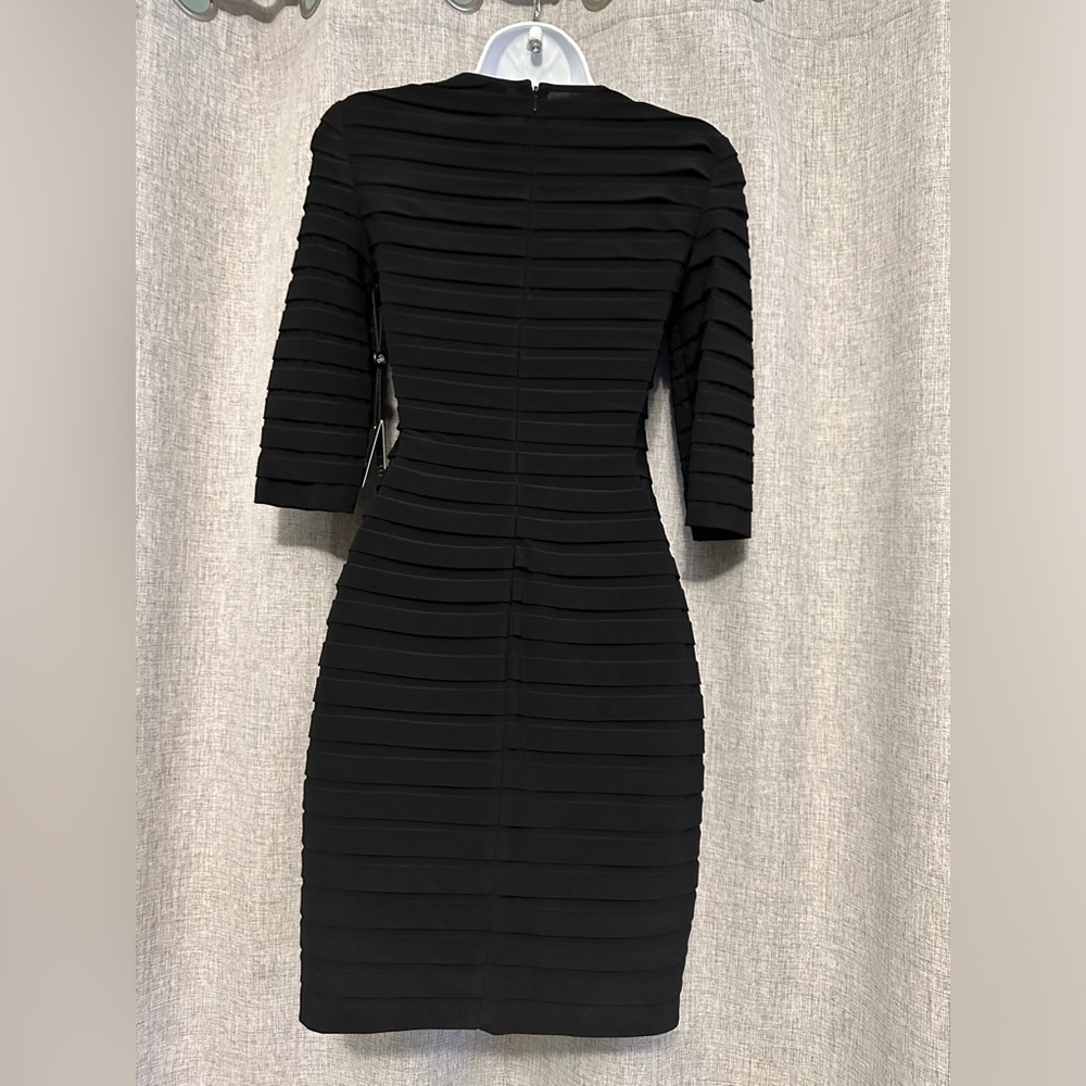 NWT ADRIANNA PAPELL Little Black Bodycon Dress Bandage Ruffled Tiered 0P $100 - Picture 7 of 10